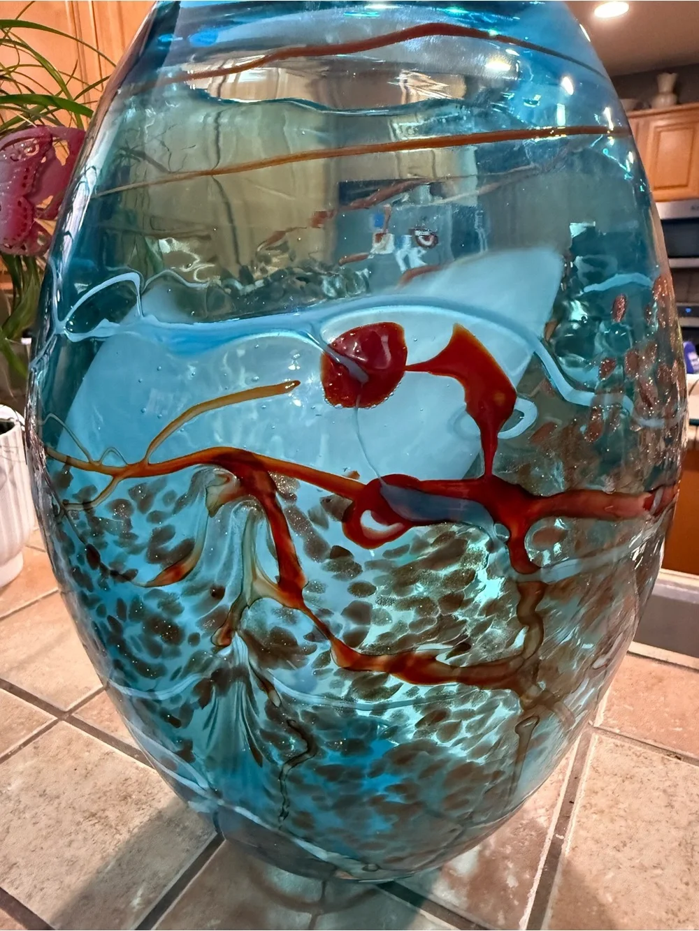 Viz Glass Color Mosaic Large Hand Blown Blue Turquoise Amber White